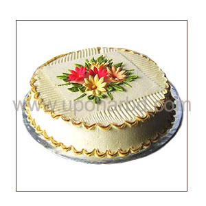Vanilla cake with colourful flower