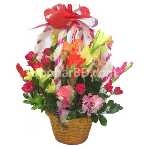 Rose with mix flower basket