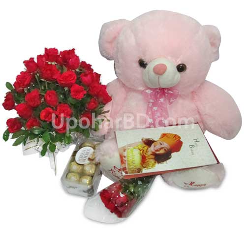 Teddy bear, Ferrero Rocher and chocolate package