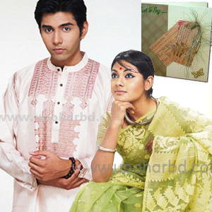 Aarong ND-Silk Panjabi and Jamdani Sari package