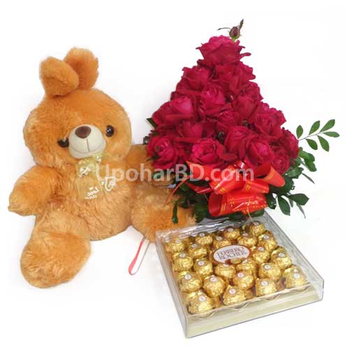 Ferrero with a teddy and roses