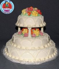 Three layer round cake with lots of colour