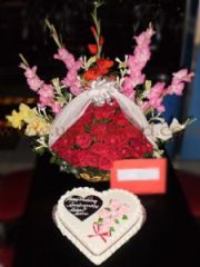 Heart Shape Cake with Rose Bouquet