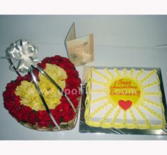 Bouquet with wedding or gaye holud cake