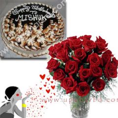 Hotcake Blackforest cake and rose hamper