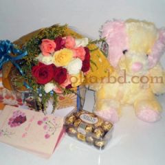 Rose delight with teddy and chocolate