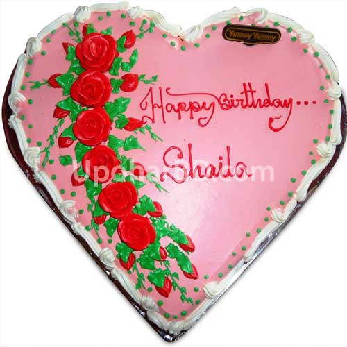 Heart shape cake with lots of roses