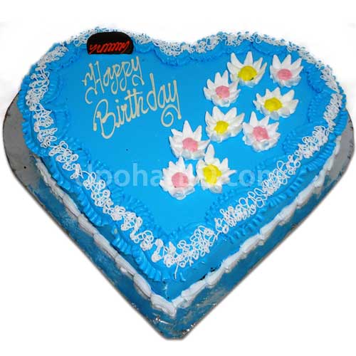 Heart shape cake with blue design