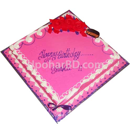 Cake with pink design and ribbon