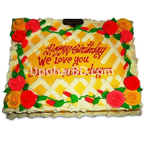 Cake with stripes and lots of flower design