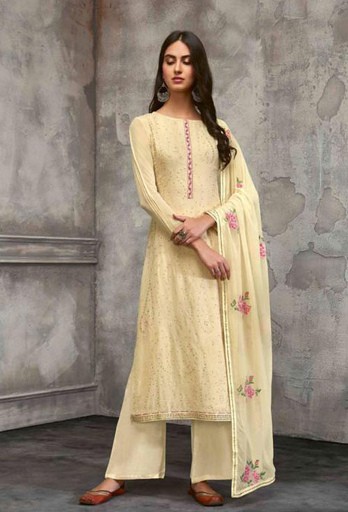 Beige Color Georgette Party Suit