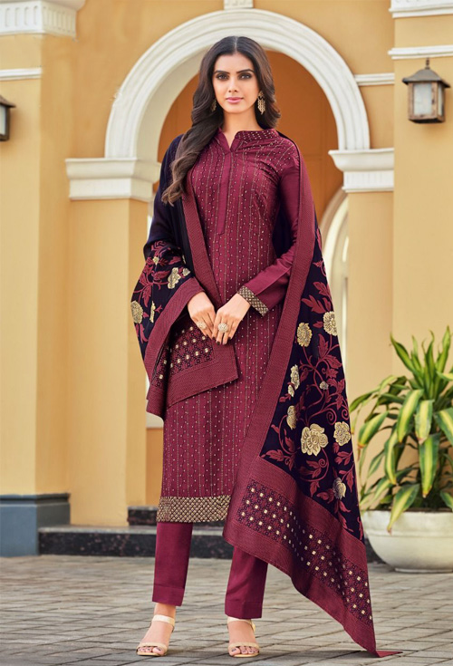 Wine Color Designer Party Suit