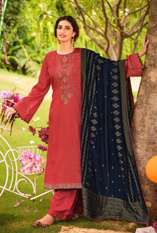 Amaranth Red Deepsy Hand Work Embroidered Suit