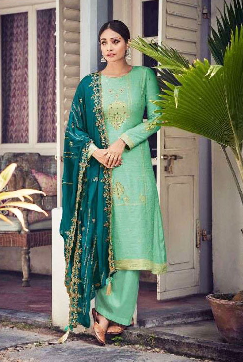 Turquoise Color Deepsy Hand Work Embroidered Suit