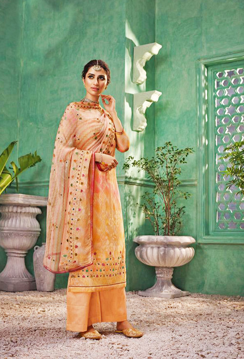 Melon Orange Designer Party Wear Suit