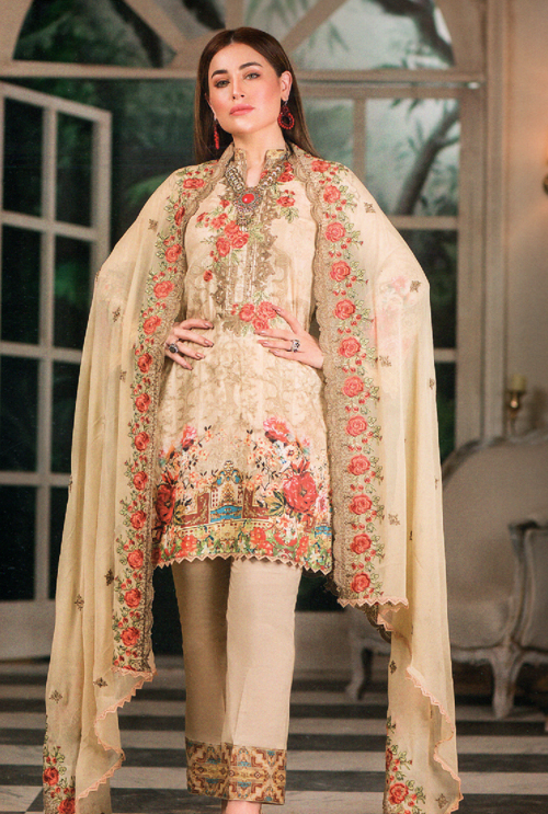Burlywood Embroidered Suit For Her