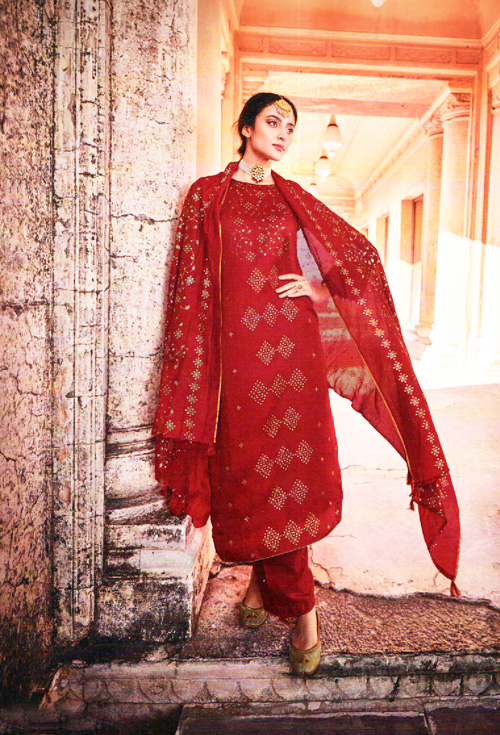 Cherry Red Color Three Piece