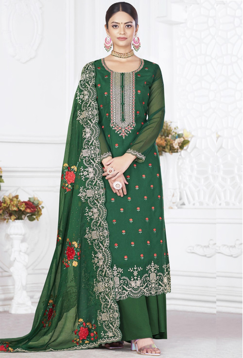 Dark Green Designer Party Wear Suit