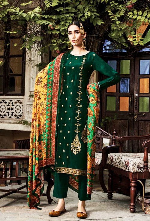 dark green color new designer party three piece for women Dark Green