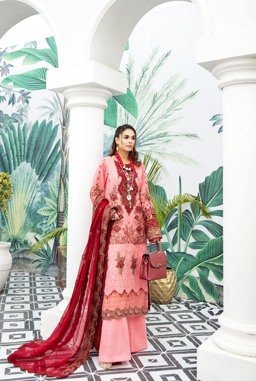 Rose Pink Schiffli Embroidered Lawn
