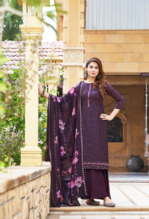 Rasin Purple Color Embroidery Suit