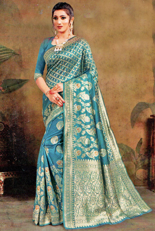 Marlin Blue Banarasi Silk Saree