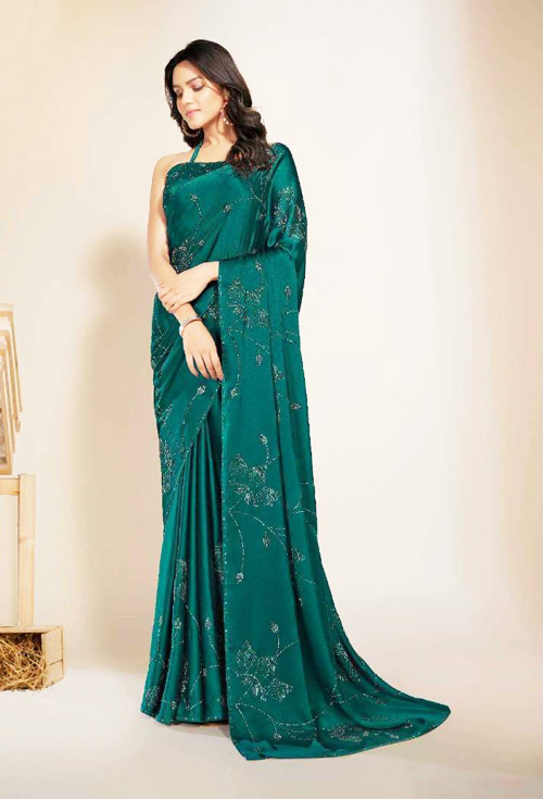 Dark-Cyan Blue Color Party Saree