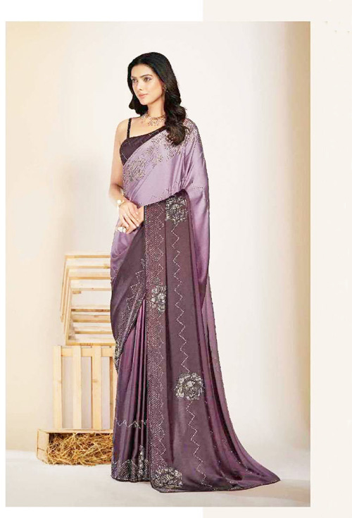 Lavender Maroon Shaded Party Saree