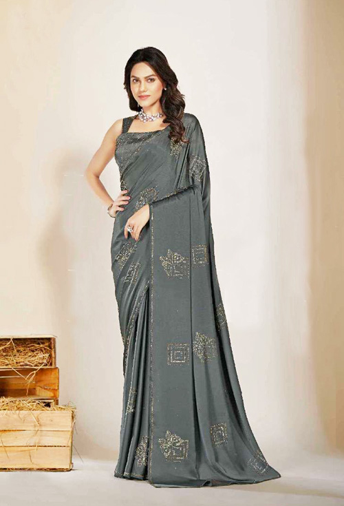 Ash Gray Color Fancy Silk Saree