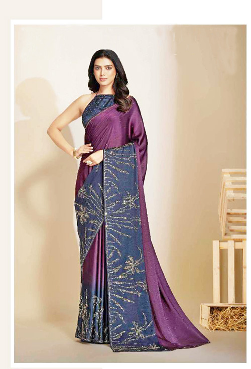 Navy Blue And Magenta Shaded Fancy Saree