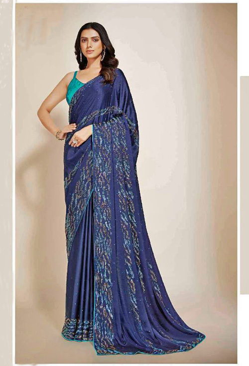 Shaded Blue With Navy Blue Fancy Saree