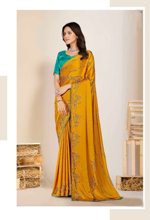Golden Yellow Color Fancy Party Sare