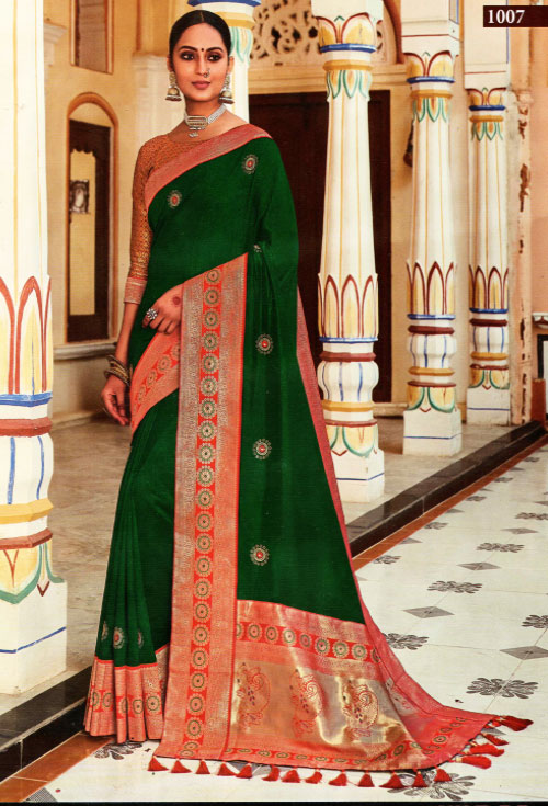 Bottle-green Fancy Party Saree