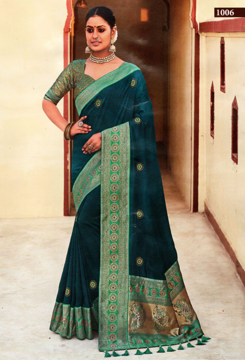 Teal-blue Color Fancy Saree
