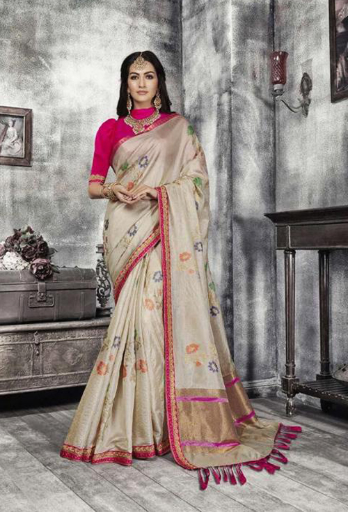 Pink With Barley Grass Color Saree For Her
