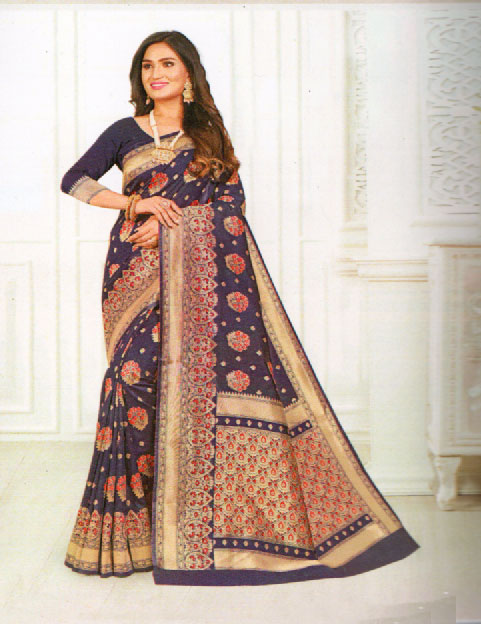Night Blue Silk Saree For Her