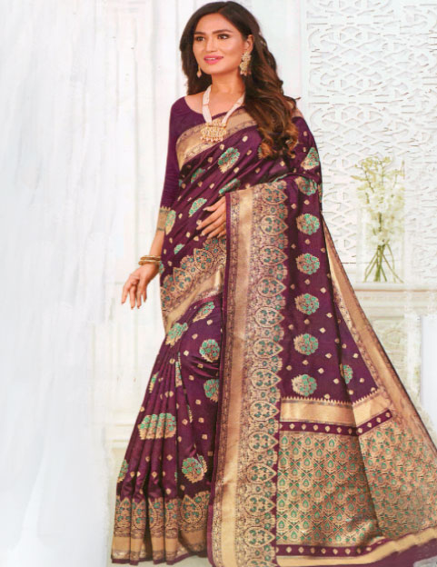 Wine-Purple Color Silk Saree