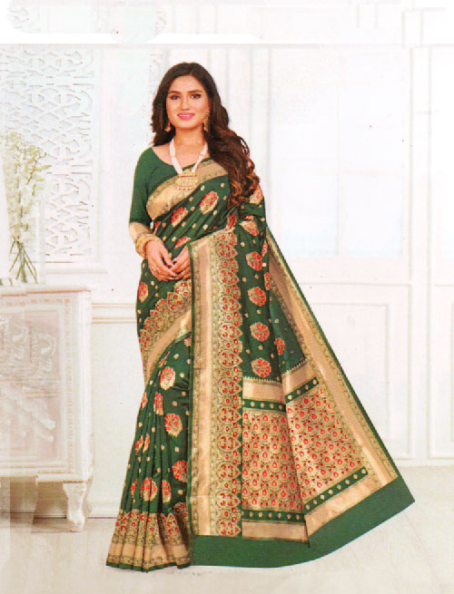 Forest Green Party Wear Silk Saree