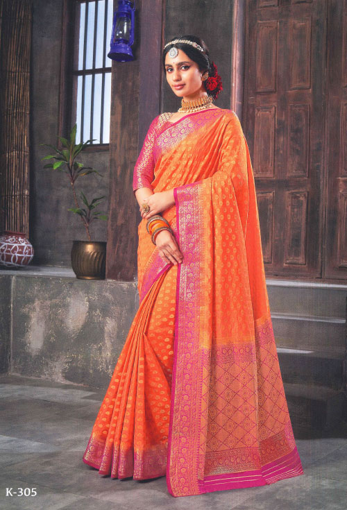 Pumpkin Orange Color Saree For Her