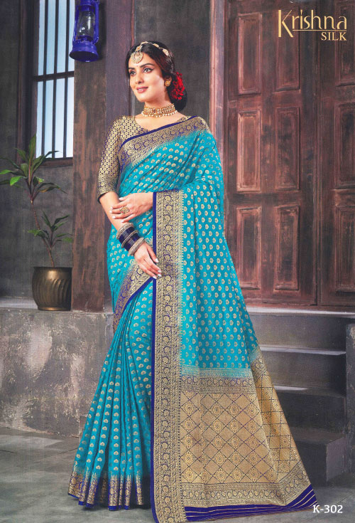 Dark Turquoise Color Saree For Her