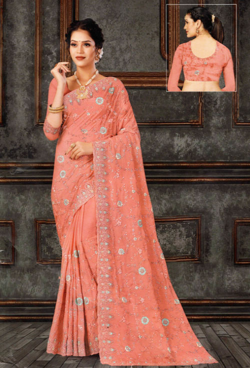 Salmon Pink Party Saree