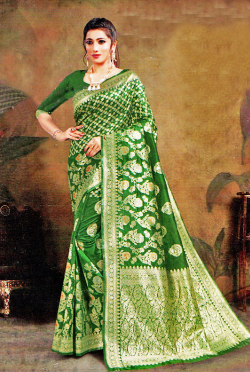 Pine Green Banarasi Silk Saree