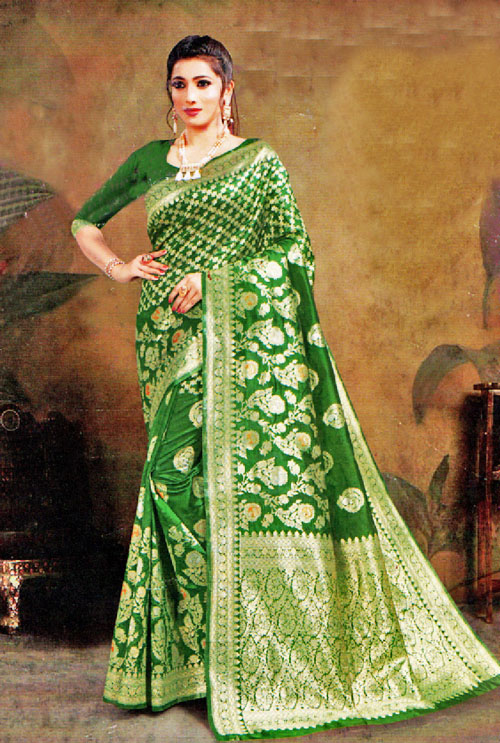 Pine Green Banarasi Silk Saree
