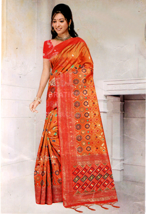 Red In Brown Banarasi Silk Saree