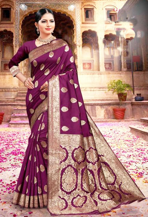 Burgundy Color Party Wear Banarasi Silk Saree