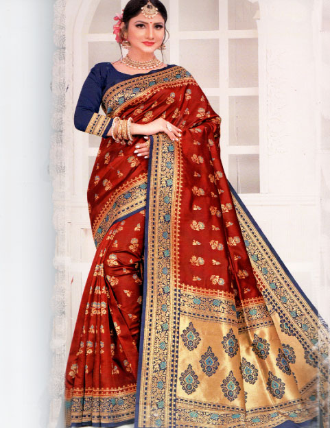 Cherry Red Color Silk Saree For Her