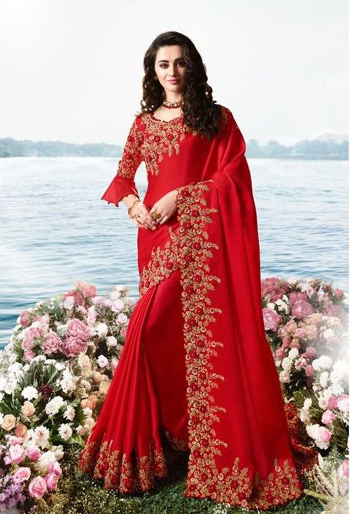 designer saree red