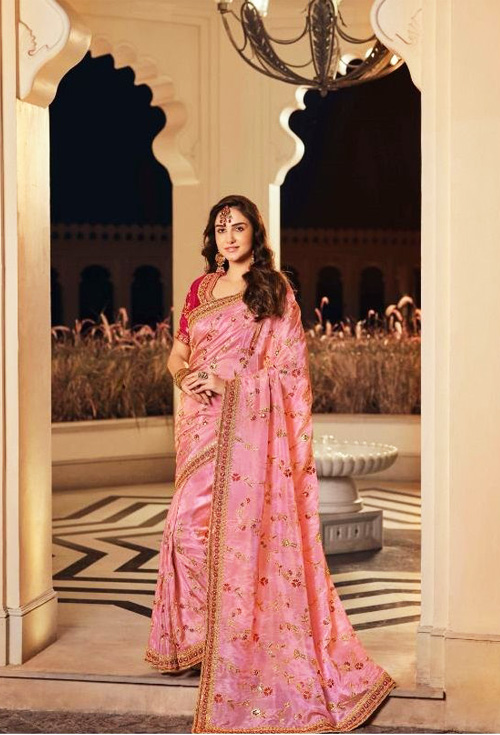 Brink Pink Designer Sulakshmi Party Wear Saree
