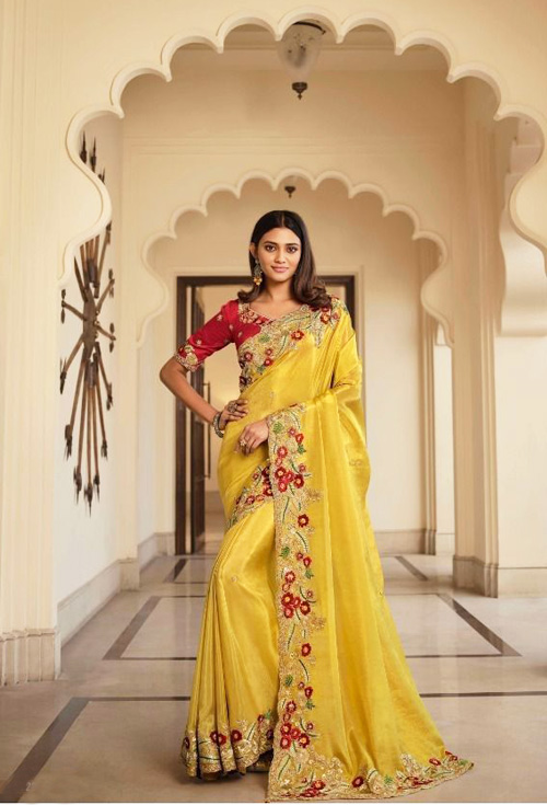 Mustard Yellow Designer Sulakshmi Party Wear Saree
