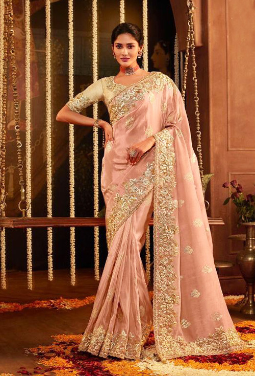 Heather Peach Color Party wear Designer Saree